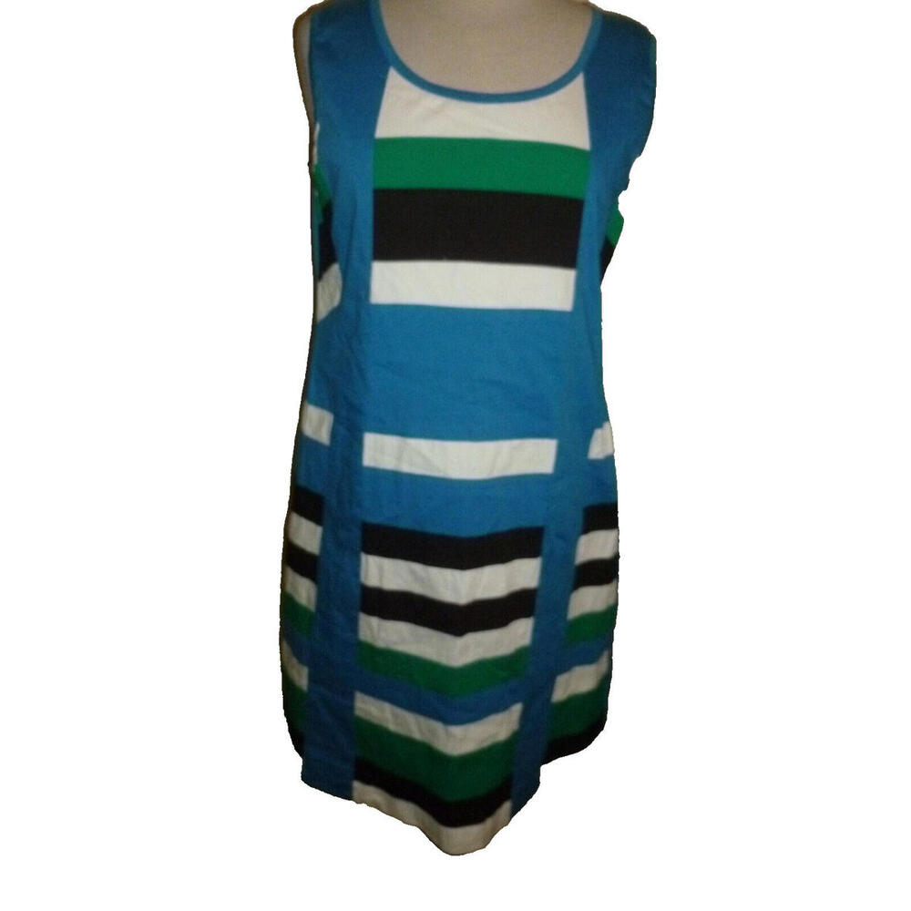 ALMATRICHI Blue Stripe Stretch Sheath Dress Cotton sz‎ 44 - Picture 2 of 5